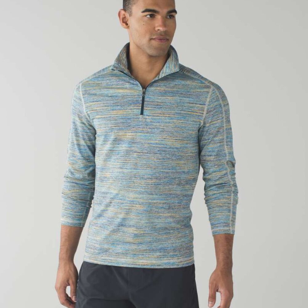 Lululemon Mens Surge Warm 1/2 Zip Space Dye Camo Deep Navy Alberta Lake L